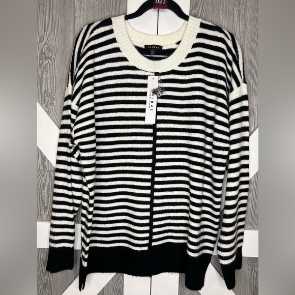 B13.04 NWT Tribal Breton Stripe Crew Sweater (Plus Size) 1X • $98 MSRP - Picture 1 of 7